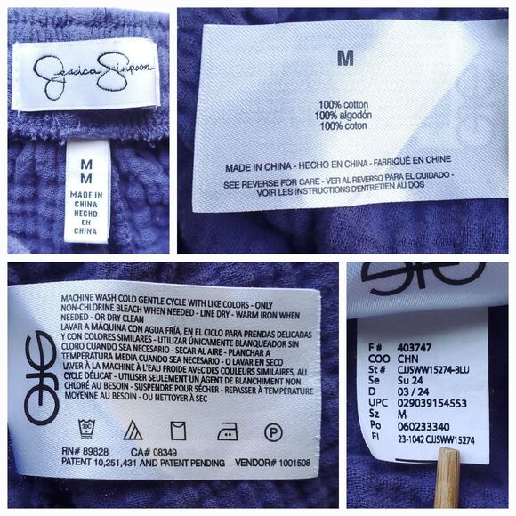 Jessica Simpson Gauze Pants Sz M Blue Indigo Wide Leg Resort Crop Pockets Cotton - Picture 6 of 10